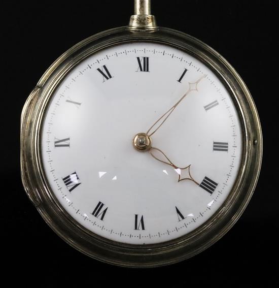 Isaac Rogers, London, a George III silver pair-cased verge keywind pocket watch, No. 20126, with original watch paper,